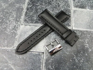 22mm CALF Leather Strap Black Watch Band with OEM BREITLING Tang Buckle BK - Picture 1 of 6