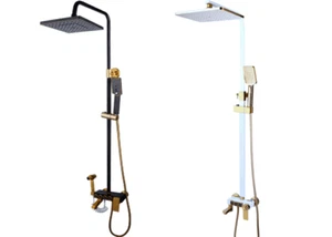 Bathroom Shower Faucet System Black/White&Gold Shower Head Tap Combo Unit - Picture 1 of 28