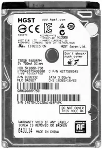 Hard Drive HGST Travelstar 5K1000 750GB 5.4K 8MB SATA III HTS541075A9E680 2.5'' - Picture 1 of 3