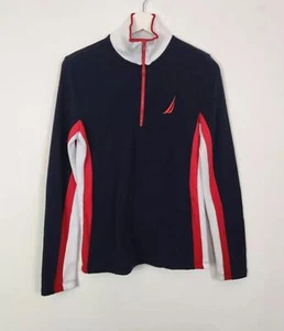 Vintage Nautica Sweatshirt Size M Navy 1/4 Zip Up Fleece Lined Jersey Jumper Y2K - Picture 1 of 3