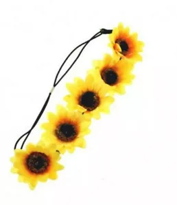 Ladies Womens Girls Yellow Sunflower Stretch Elastic Bandeaux Headband Festival - Picture 1 of 1