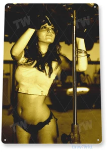 TIN SIGN Jacked Up Pin-up Girl Garage Auto Shop Hot Rod Sign Decor B508 - Picture 1 of 2