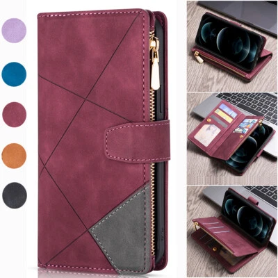 Leather Zipper Purse Wallet Case Flip Cover For iPhone 12 13 Pro Max 11 8 7 6 14 - Image 1 of 4