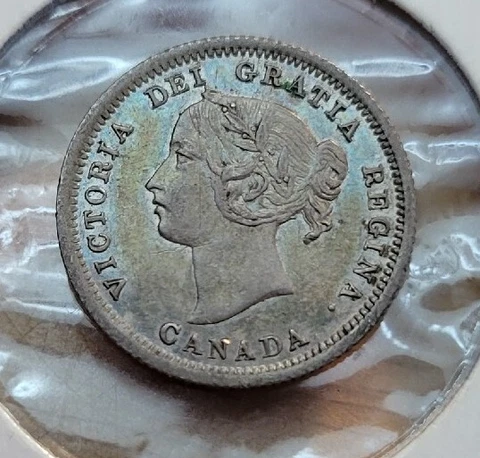 1858  Canada Queen Victoria 5 Cents Silver Coin (XF-AU Toned) Cover