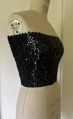 Top tubo secuencia lentejuelas negras vintage años 80 discoteca glam rock goma talla única Foto 1 de 4