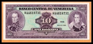 Venezuela UNC Note 10 Bolivares May 1990 P-61b (Low Shipping) - Picture 1 of 2