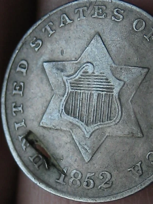 1852 Three 3 Cent Silver Trime 3CS- Type 1, XF/AU Details - Image 1 of 4