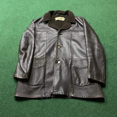 复古 50S 60S 皮革夹克男式中号 42 棕色鹿皮大衣柏林 WI — 第 1/4 张图片