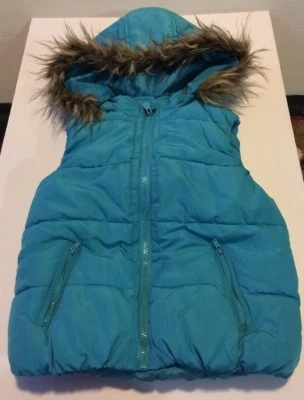 JUSTICIA Niñas Talla 8 Azul Invierno Chaleco con Capucha Extraíble Ribete de Piel Aislado Foto 1 de 4