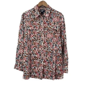 Lands End Button Front Shirt Damen Medium Leaf Print Tropical Linen Langarm - Bild 1 von 12