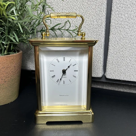 TIFFANY & CO. Vintage Brass Carriage Table Clock Made In Germany Cover