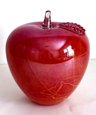 Murano 苹果手工吹制艺术玻璃外壳雕塑中心件 8.5 英寸意大利复古 — 第 1/4 张图片