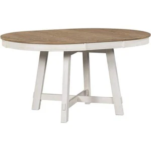 Polibi Dining Table 58"x42"x30" Round Extendable Wood Frame Oak/Antique White - Picture 1 of 8