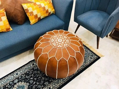 Luxury Brown Pouf Hassock & Ottoman Footstool Moroccan Leather Pouf - Image 1 of 4