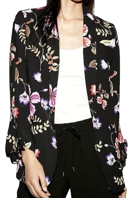 NUEVA CHAQUETA BLAZER BOYFRIEND MANGA CORBATA FLORAL NEGRA EXPRESS FRENTE ABIERTO TALLA XS Foto 1 de 4