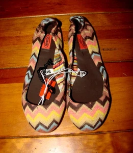 GIRLS KIDS BALLET FLATS MISSONI FOR TARGET NEW SHOES BROWN ZIG ZAG FALL COLORS 2 - Picture 1 of 2