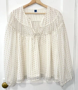 NWT Old Navy Women's Cream/Gold Tie-Front Split Neck Elegant Blouse, Size XXL - Picture 1 of 15