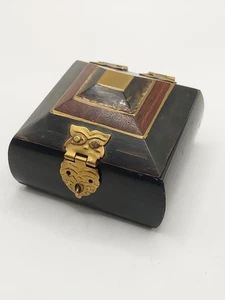 Vintage Wood Brass Inlay Trinket box, Purple Velvet Line Ring Box - Picture 1 of 11
