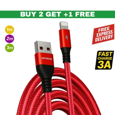 Heavy Duty Braided Long USB Fast Charger Cable For iPhone 14 Pro Max 13 12 11 XS - Image 1 of 3