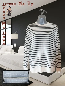 Marks & Spencer Extra Fine Merino Wool Striped Top Cream Navy Breton Size 16 - Picture 1 of 5