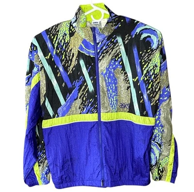 ASICS Retro Track Jacket Mens Size Large Multicolor Vented Lined LS Vintage - Image 1 of 4
