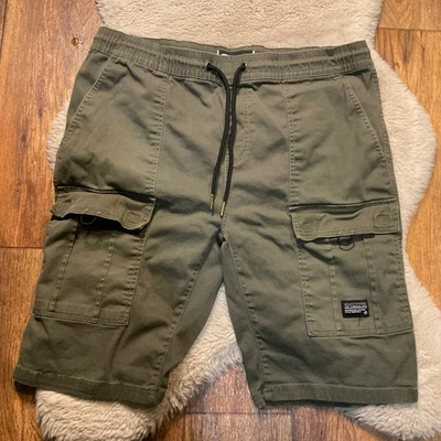Pantalones Cortos Akademiks Carga Para Hombre Talla 2XL Verde Oliva Mezcla de Algodón 10.5" Entrepierna Dibujos Foto 1 de 4