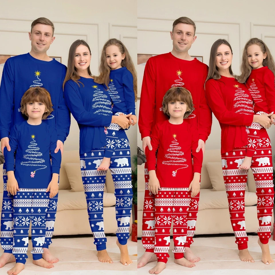 JAZJOZ UK Family Matching Christmas Pyjamas Adult Kids Xmas Nightwear Pajamas Pjs Set