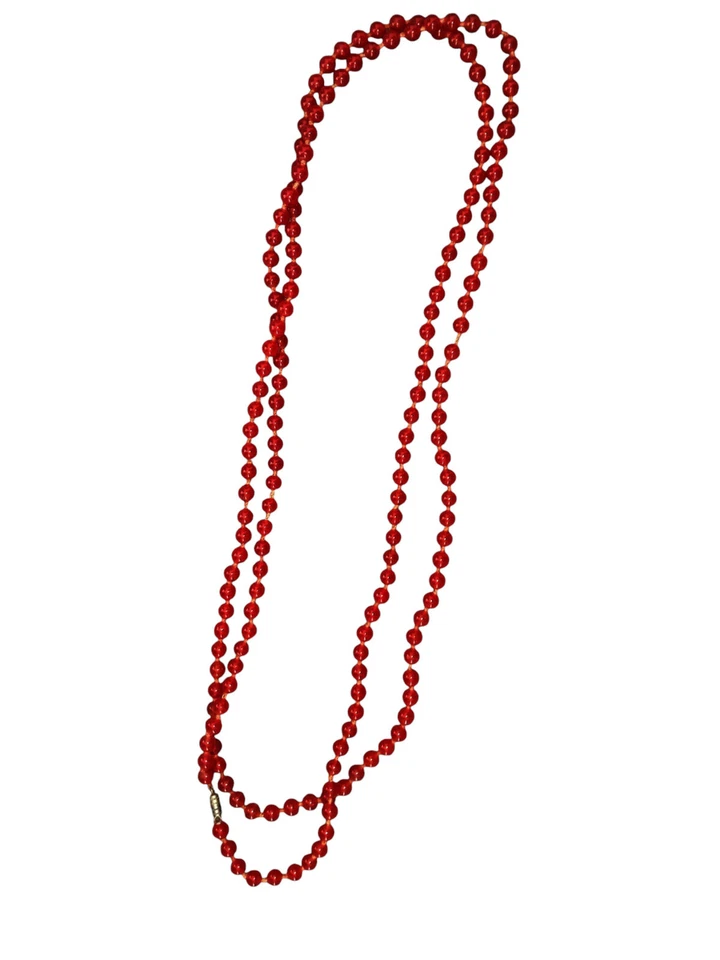 Colar de contas antigo de vidro vermelho PEQUIM 28" gota 56" comprimento França Klein - Imagem 1 de 4