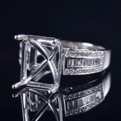 Vintage Platinum Natural Diamond Semi Mount Ring Custom Emerald Cut 11×9MM - Image 1 of 4