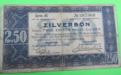 NETHERLANDS, 2 1/2 GULDEN, ZILVERBON, 1938 - Image 1 of 2
