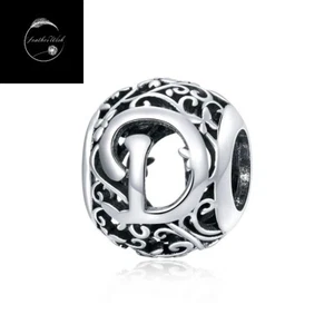 Sterling Silver 925 Letter D Charm Alphabet Name Charm for Bracelets, Flower - Picture 1 of 11