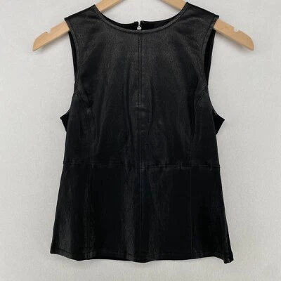 Camiseta sin mangas THE FISHER PROJECT 2XS EILEEN FISHER Ponte de cuero de cordero con cremallera trasera negra Foto 1 de 4