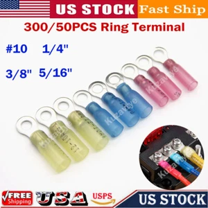 300/50PCS Heat Shrink Ring Wire Connectors #10,1/4",5/16",3/8"(3 Colors/4 Sizes) - Picture 1 of 28