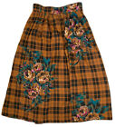 Vintage SK & Company sz 10 Floral Check Midi Maxi Skirt Pockets A-Line (Flaw)
