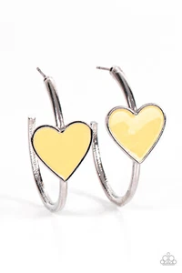 ~Kiss Up~ Yellow Heart Hoop Earrings Paparazzi Jewelry - Picture 1 of 2
