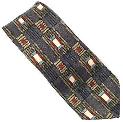 Gravata vintage Surrey skinny gravata cinza dourada geométrica Rockabilly anos 50 anos 60 EUA - Imagem 1 de 4