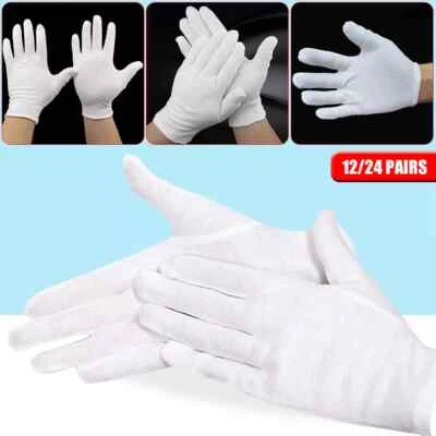 24 pairs, 100% COTTON WHITE GLOVES Moisturising Eczema Butler Beauty ONE SIZE UK - Image 1 of 4