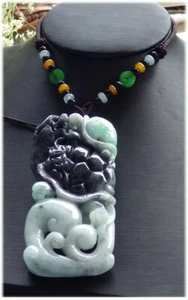 Certified Black Natural A Jade jadeite pendant Dragon Turtle Necklace 龙龟 505411 - Picture 1 of 7