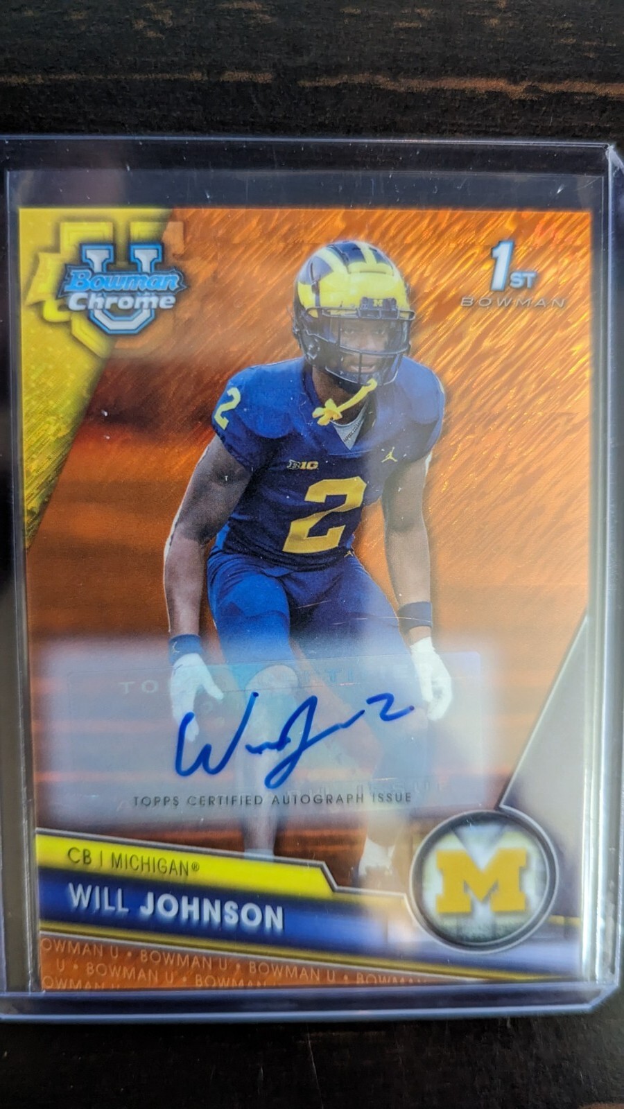 Will Johnson 2023 Bowman Chrome University Orange Shimmer Auto /25 Michigan #157