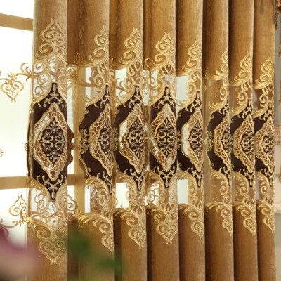 European embroidered chenille cloth yellow blackout curtain tulle valance  M1378 - Image 1 of 4