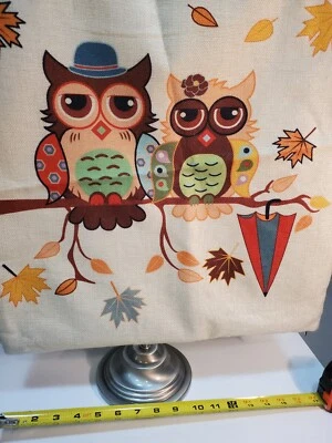 Pillow Case Cover Farmhouse Owls on Treelimb Multicolor Cream Country Square  - Image 1 of 4