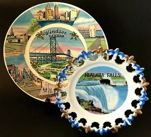NIAGRA FALLS SOUVENIR PLATES VINTAGE SET OF 2 WINDSOR ONTARIO - Picture 1 of 12