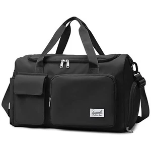 Gym Bag w/Shoe Compartment Travel Duffel Bag Dry Wet Pocket Black - Picture 1 of 8