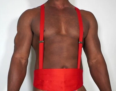 MEN'S RED CUMMERBUND & RED SUSPENDERS LOT L/XL - Image 1 of 4