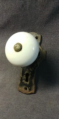 Antigua llave esqueleto placa trasera porcelana blanca perilla puerta pestillo dedo victoriano Foto 1 de 4
