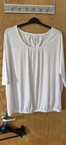 White Short Sleeved Top Size Xl 48/50 Womans Elastic Hem - Picture 1 of 4