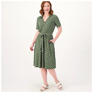 Girl With Curves Collared Knit Midi Shirt Dress Olive Dot Size Petite 2X *NEW*