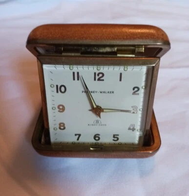 Vintage Leather Wrapped Phinney-Walker Leather Wrapped Travel Alarm Clock Eight - Image 1 of 4