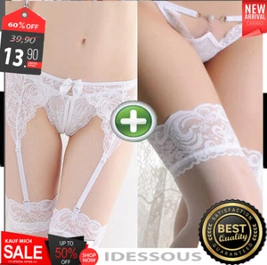 Strapsen Strümpfe mit Gürtel Strapsgürtel Set sexy Weiß Dessous S M L Hochzeit - Bild 1 von 7