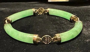 Armband Sterlingsilber goldfarben Sterling 0,925 grün simuliert Jade - Bild 1 von 7